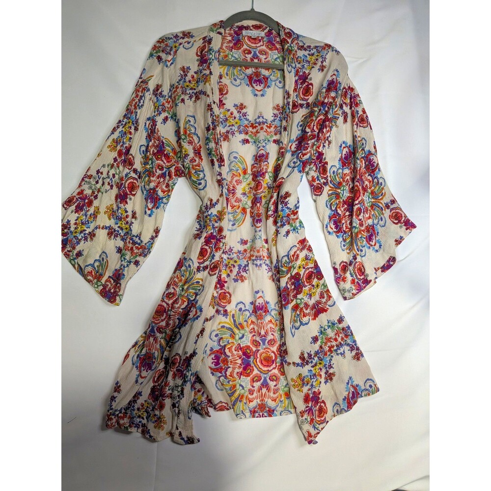 Patrons of Peace Floral Woven Rayon Open Front 3/4 Kimono Sleeve Kimono S